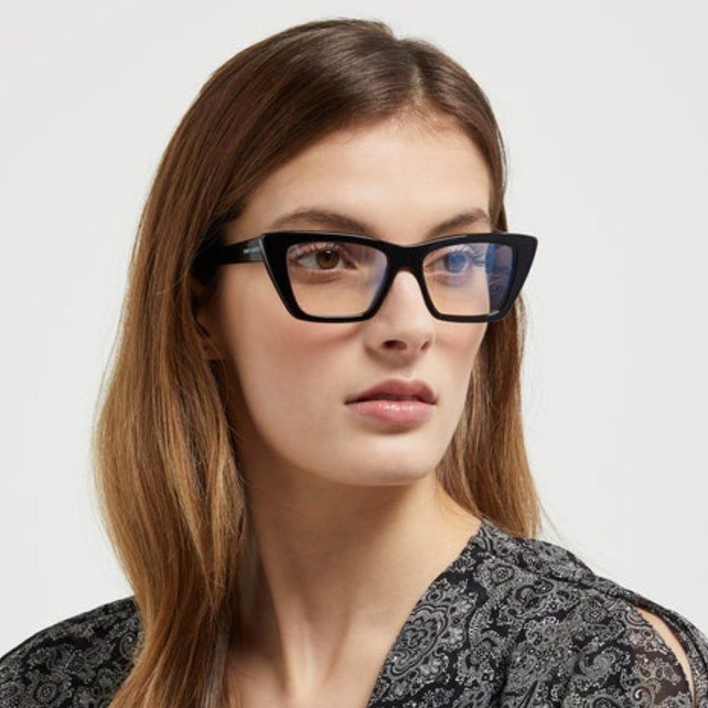 NEW Saint Laurent SL291 001 Black Cat Eye Blue Block Women Eyeglasses